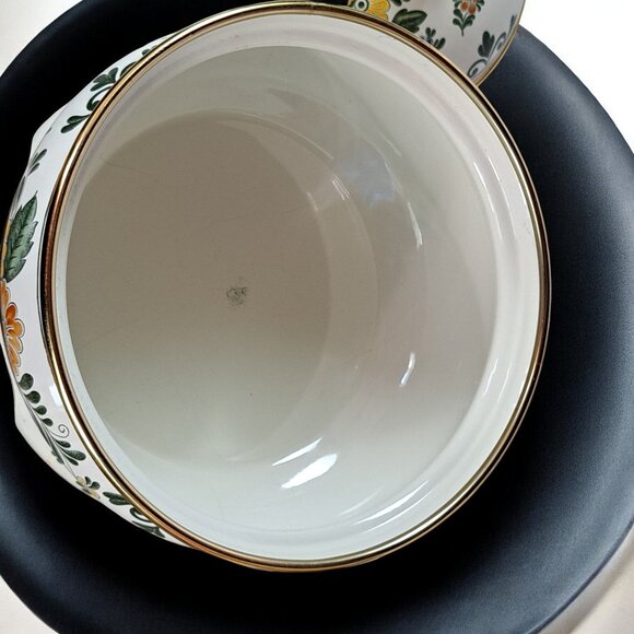 Vintage Asta Enamelware 9" Dutch Oven Soup Pot Wildflower Design Brass Handles - Picture 5 of 8